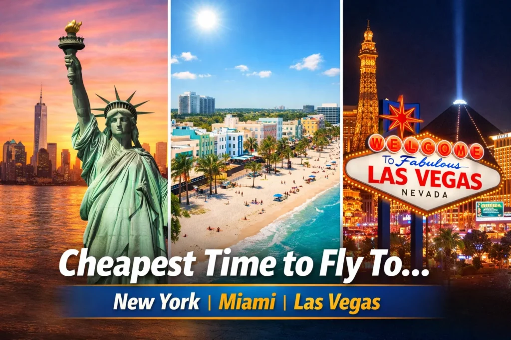 cheapest time to fly to nyc, miami & las vegas