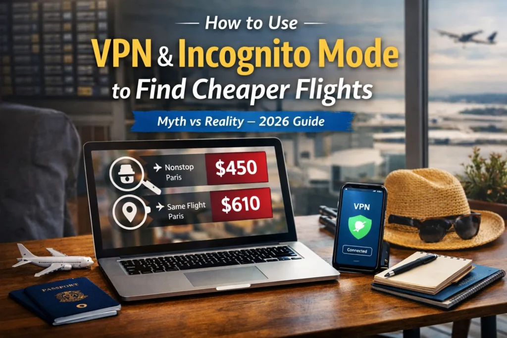 How to Use VPN & Incognito Mode to Find Cheaper Flights (Myth vs Reality) – 2026 Guide