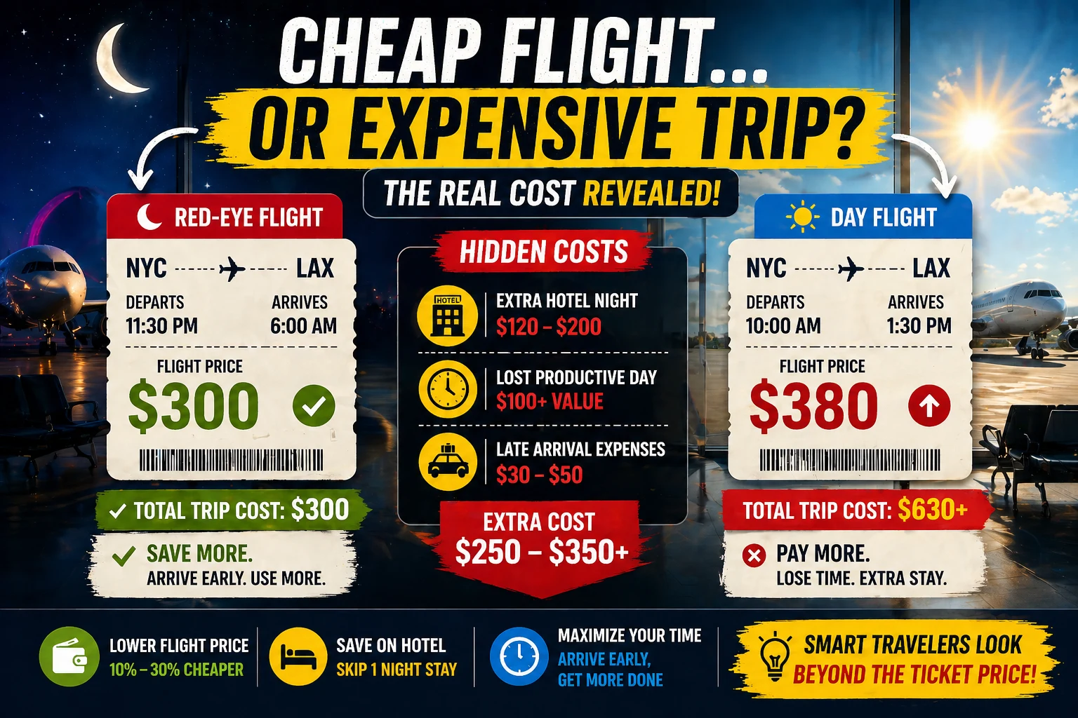 Red-Eye Flights vs Day Flights: Which Saves More Money & Time in 2026?