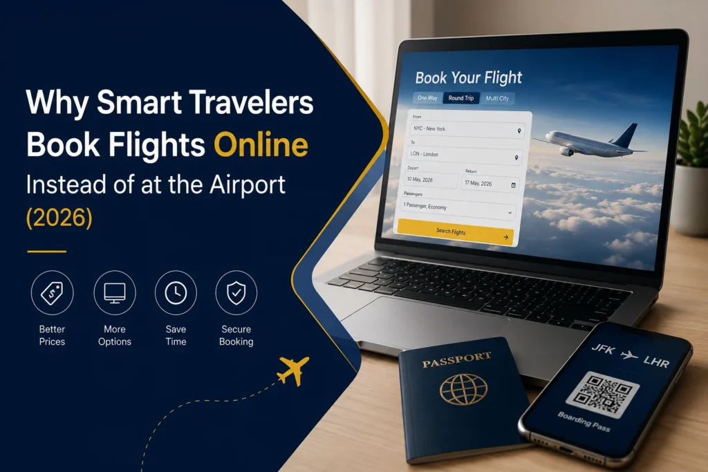 Why Smart Travelers Book Flights Online Instead of at the Airport (2026)