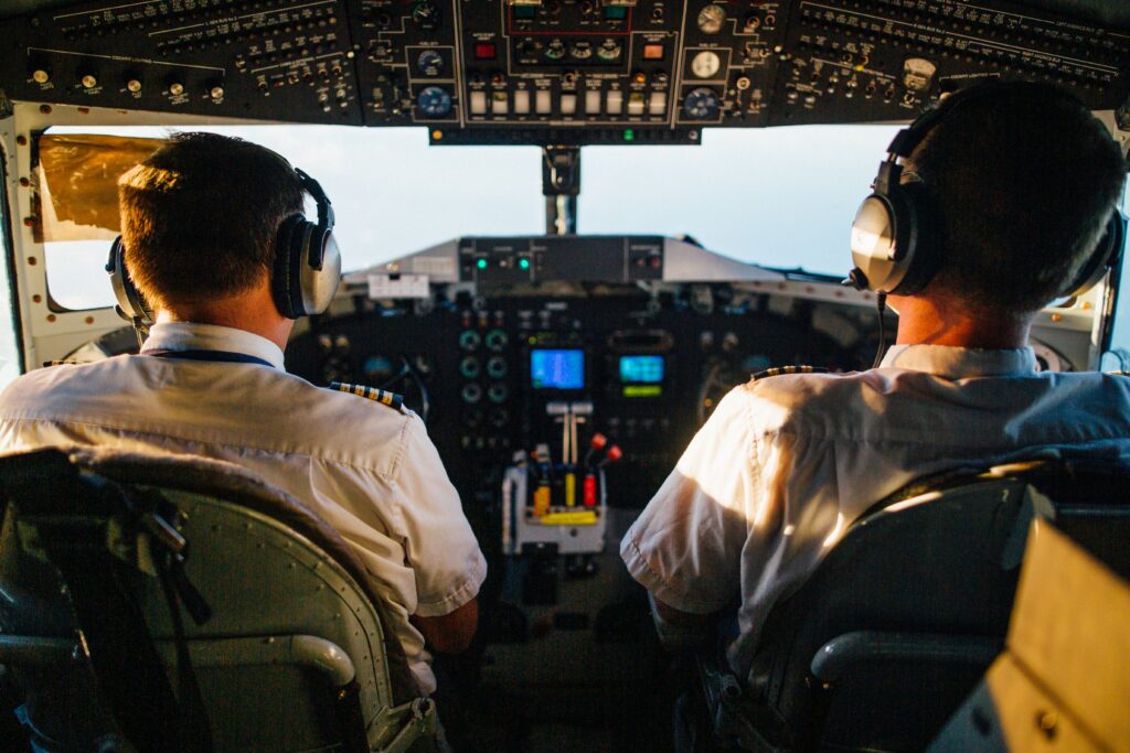 Pilot cockpit view before a commercial flight departure